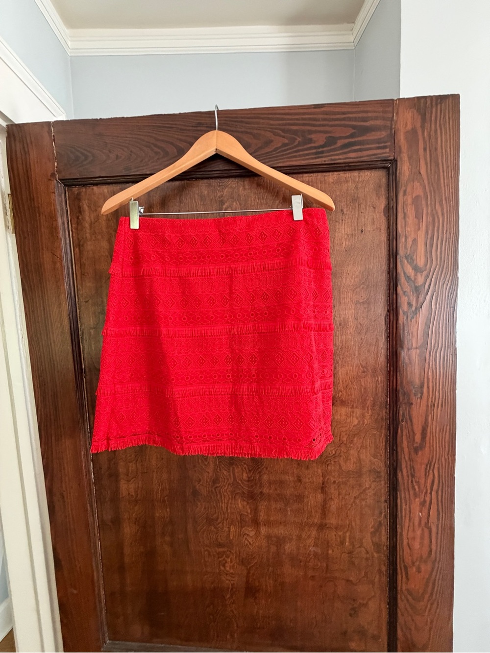 J. Crew Bright Red Crochet Mini Skirt